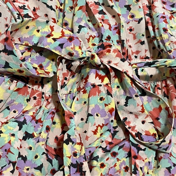 Rebecca Taylor Dress Size 12 Silk Floral Wrap Over Flutter Sleeves Preowned - Picture 10 of 12